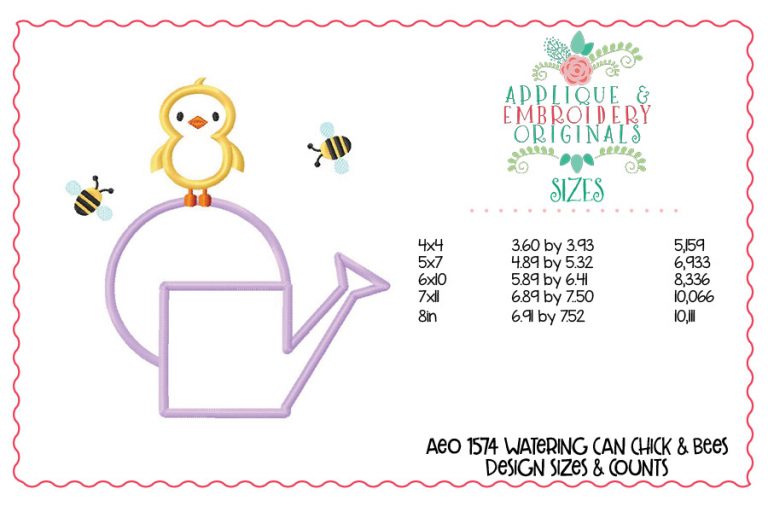 1574 Watering Can Chick & Bees Applique Design - Image 3