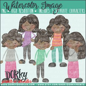 Family Character Watercolor Printable Art - Black Hair Women