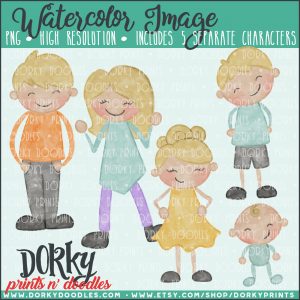 Family Characters Watercolor Printable Art - Blond Family Alternates