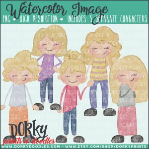 Family Characters Watercolor Printable Art - Blond Women