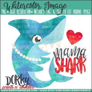 Mama Shark Watercolor Printable Art