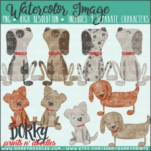 Family Characters Watercolor Printable Art - Dogs