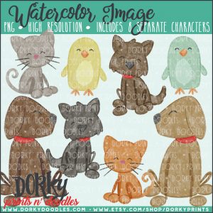 Family Characters Watercolor Printable Art - Pets