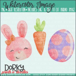 Pink Bunny Trio Watercolor Printable Art