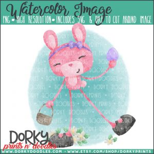 Pink Long Leg Bunny Watercolor Printable Art