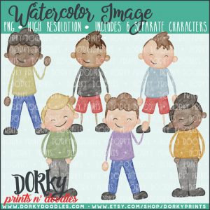Family Characters Watercolor Printable Art - Teen Boys 2