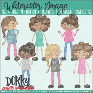 Family Characters Watercolor Printable Art - Teen Girls 1