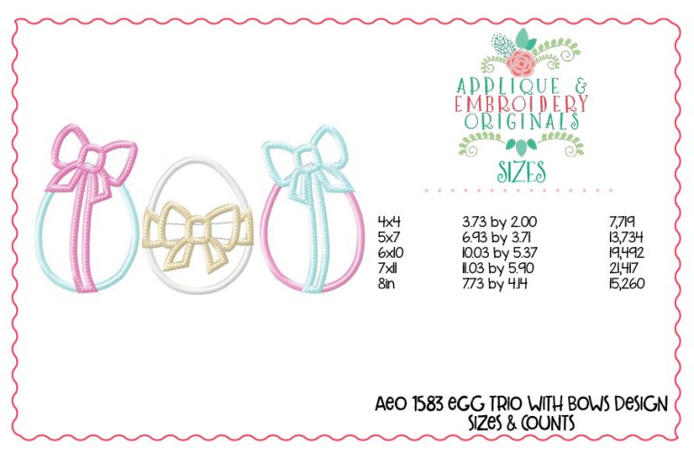 1583 Egg Trio with Bows Applique Design - Image 4
