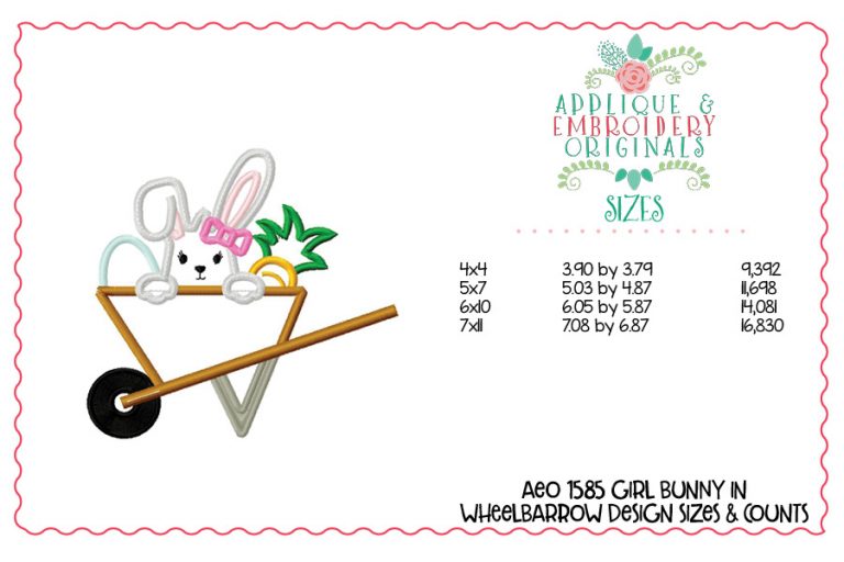 1585 Girl Boy Bunny in Wheelbarrow Applique Design - Image 5