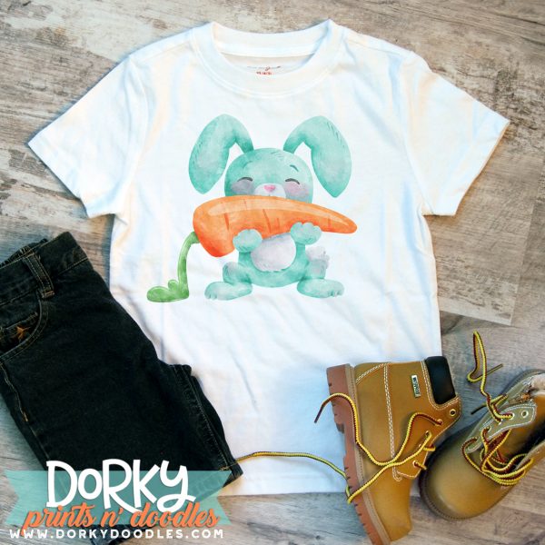 Blue Bunny with Giant Carrot Watercolor Printable Art - Image 2