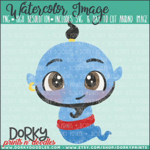 Blue Genie Watercolor Printable Art