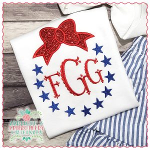 1741 Bow and Stars Monogram Frame Applique Design
