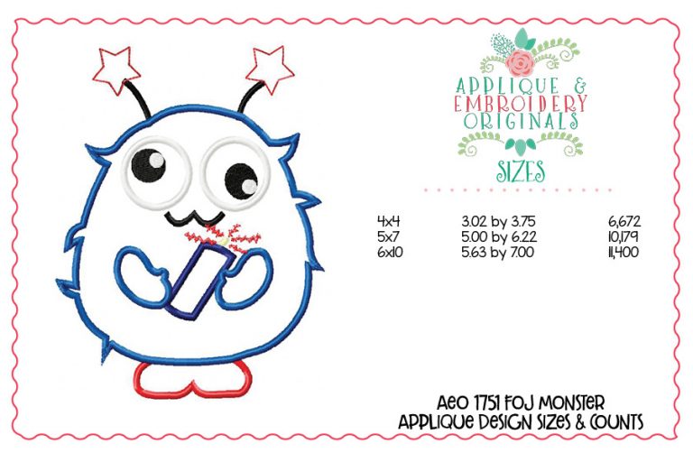 1751 Fourth of July Monster Applique Design - Image 2