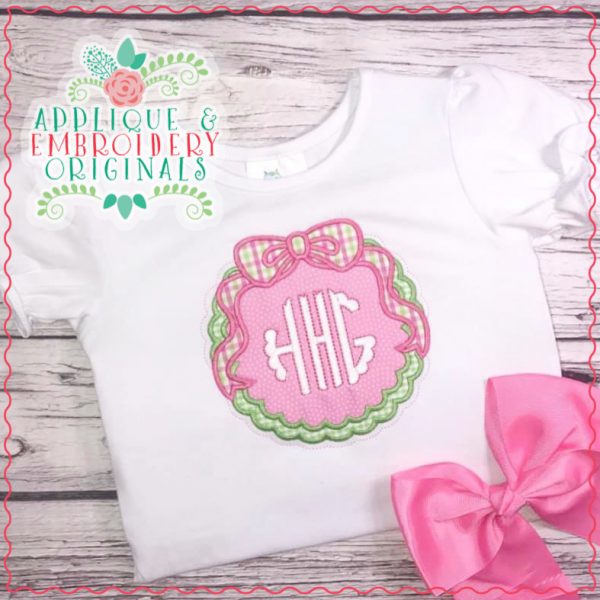 1789 Bow Scalloped Monogram Frame Applique Design - Image 2