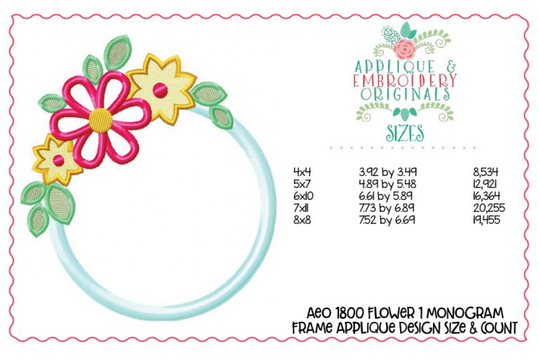 1800 Flower 1 Monogram Frame Applique Design - Image 2