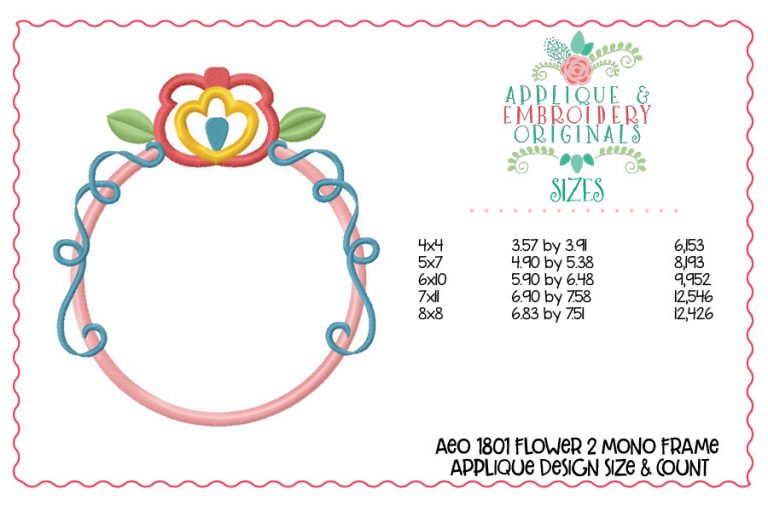 1801 Flower 2 Monogram Frame Applique Design - Image 3