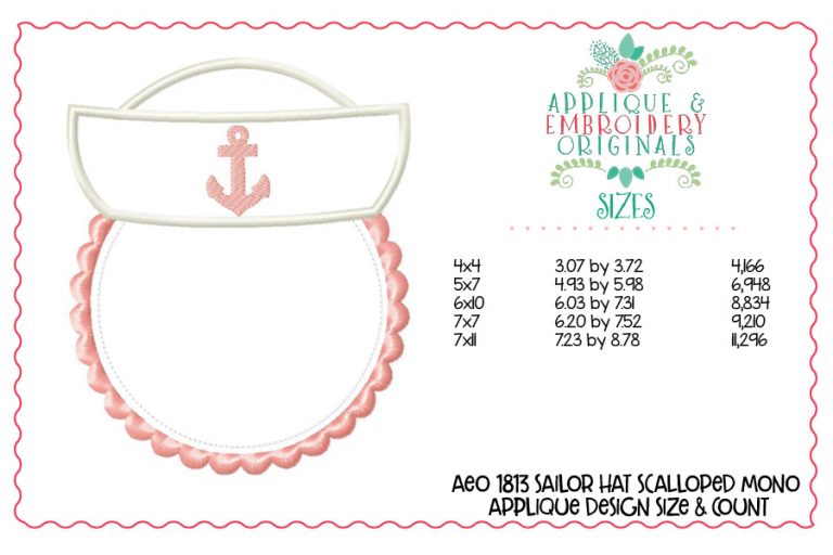 1813 Sailor Hat Scalloped Monogram Frame Applique Design - Image 3