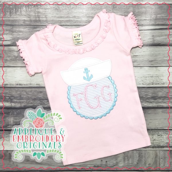 1813 Sailor Hat Scalloped Monogram Frame Applique Design - Image 2