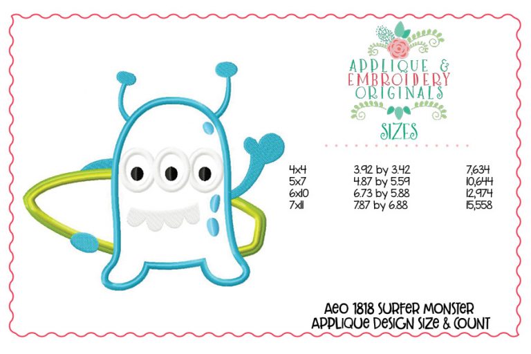 1818 Surfer Monster Applique Design - Image 3