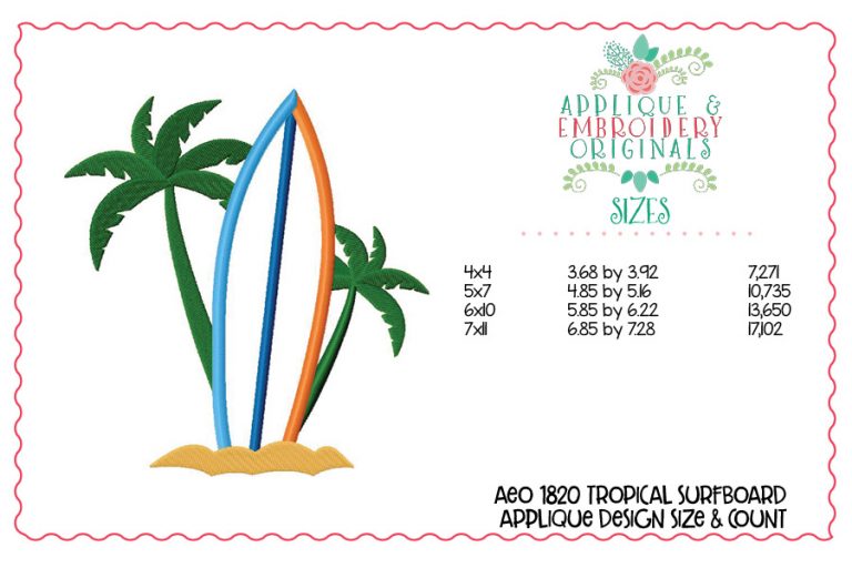 1820 Tropical Surfboard Applique Design - Image 2
