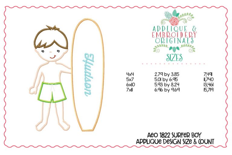 1822 Surfer Boy Applique Design - Image 2