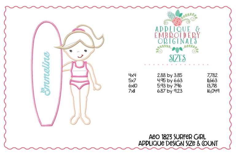 1823 Surfer Girl Applique Design - Image 2