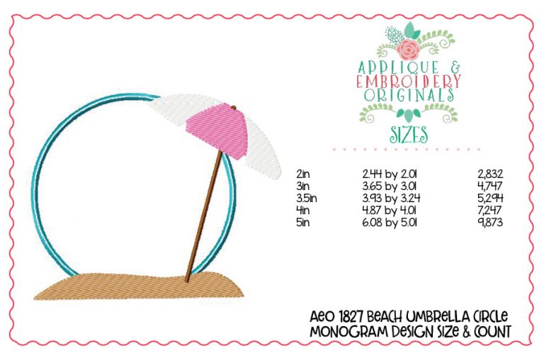 1827 Beach Umbrella Circle Monogram Frame Applique Design - Image 2
