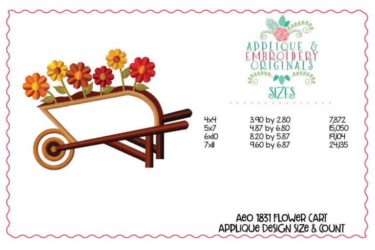 1831 Flower Cart Applique Design - Image 2