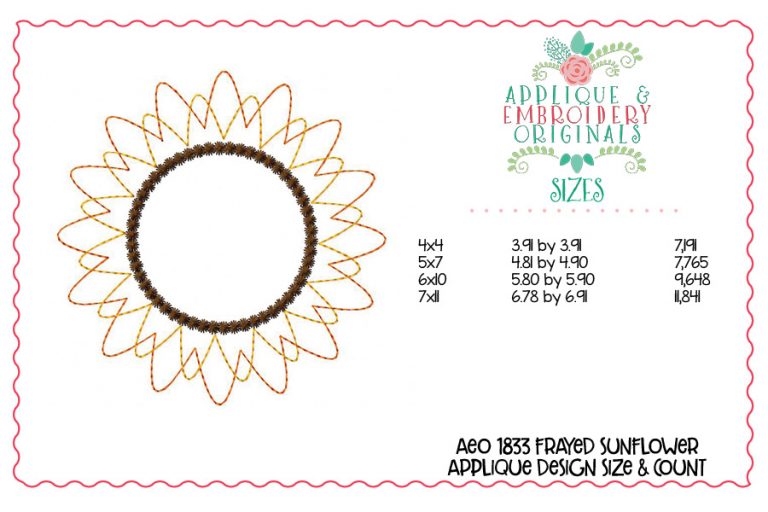 1833 Frayed Sunflower Monogram Frame Applique Design - Image 2