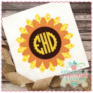 1833 Frayed Sunflower Monogram Frame Applique Design