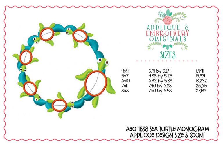 1838 Sea Turtle Monogram Frame Applique Design - Image 2