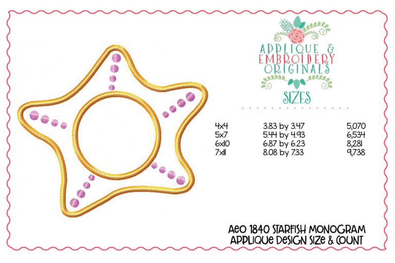 1840 Starfish Monogram Frame Applique Design - Image 2