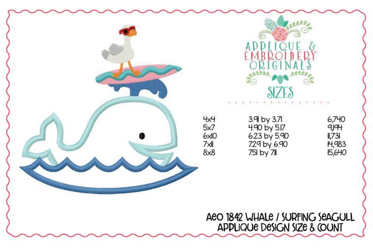 1842 Whale with Surfing Seagull Applique Design - Image 2
