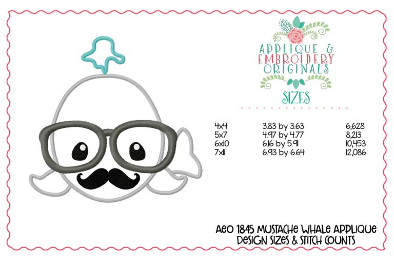 1845 Mustache Whale Applique Design - Image 2