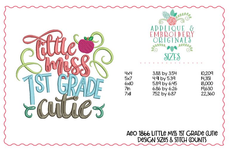 1866 Little Miss 1st Grade Cutie Embroidery Design - Image 2