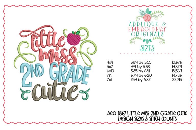 1867 Little Miss 2nd Cutie Embroidery Design - Image 2