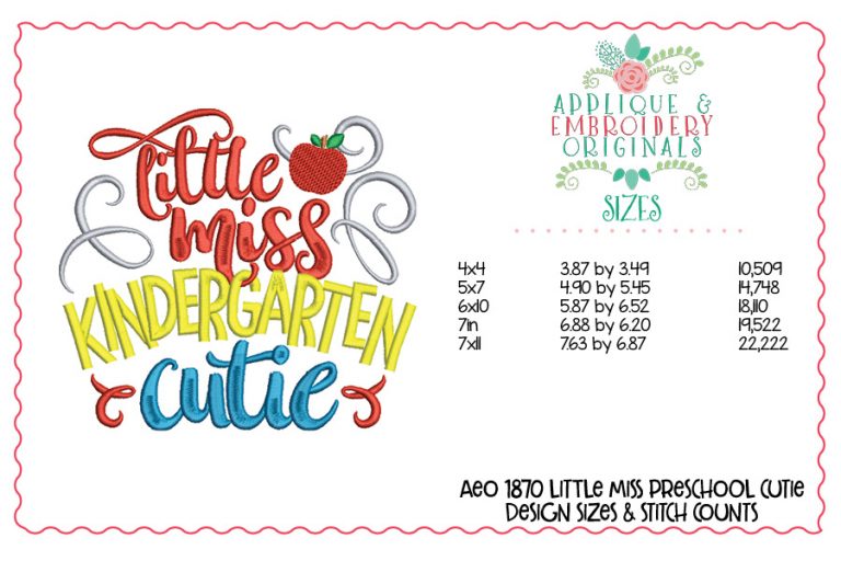 1870 Little Miss Preschool Cutie Embroidery Design - Image 2