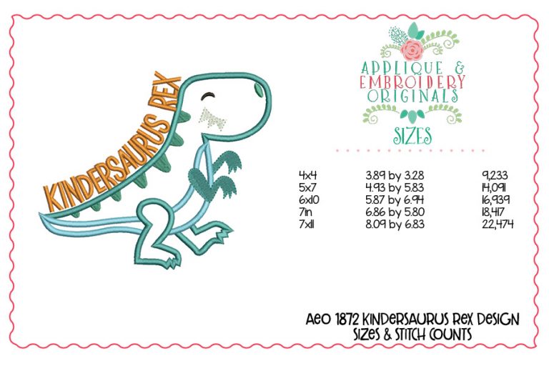 1872 Kindersaurus Rex Applique Design - Image 2