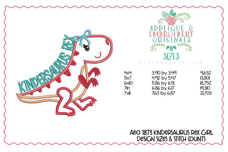 1873 Kindersaurus Rex Girl Applique Design - Image 2