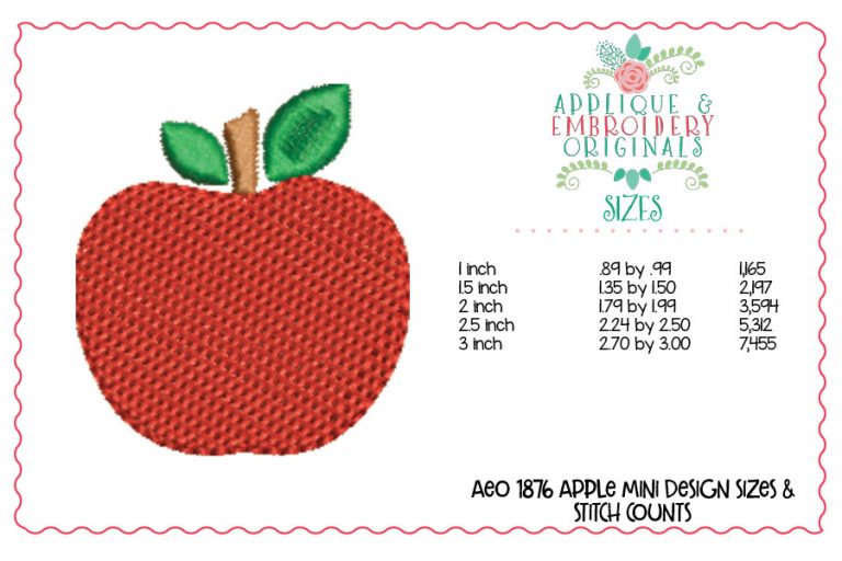 1876 Apple Mini Embroidery Design - Image 2
