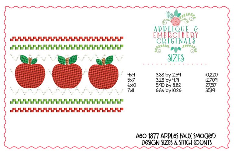 1877 Apples Faux Smocked Embroidery Design - Image 2