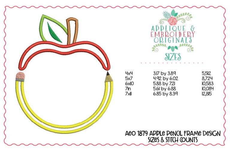 1879 Apple Pencil Frame Applique Design - Image 3