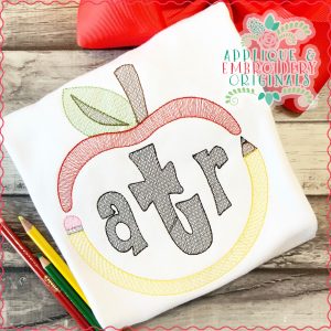 1880 Apple Pencil Frame Sketch Embroidery Design