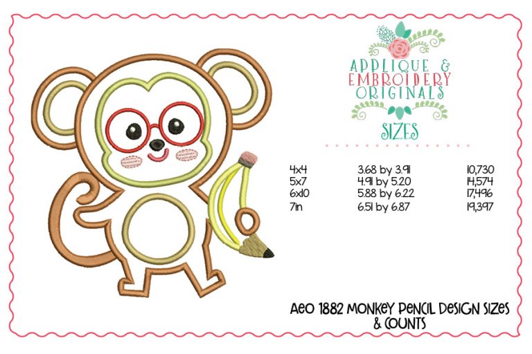 1882 Monkey Pencil Boy Applique Design - Image 3