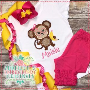 1883 Monkey Pencil Girl Applique Design