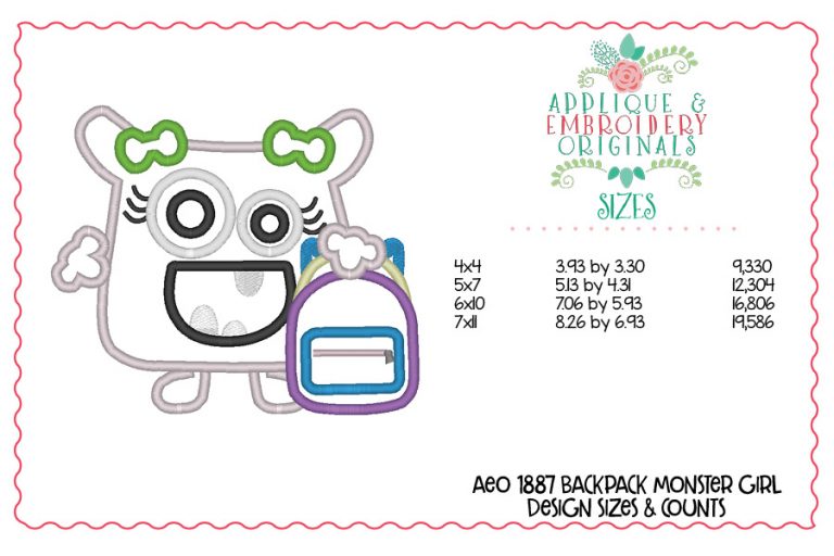 1887 Backpack Monster Girl Applique Design - Image 3