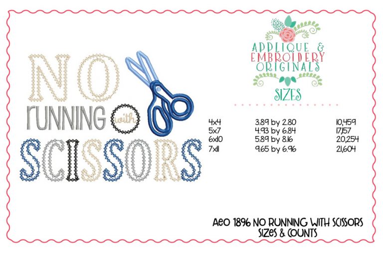 1896 No Running with Scissors Applique Design - Image 4