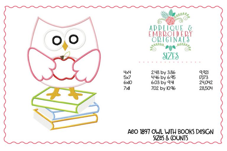 1897 Owl with Books Applique Design - Image 2