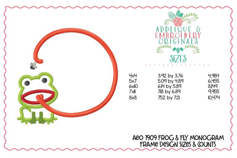 1909 Frog & Fly Monogram Frame Applique Design - Image 2
