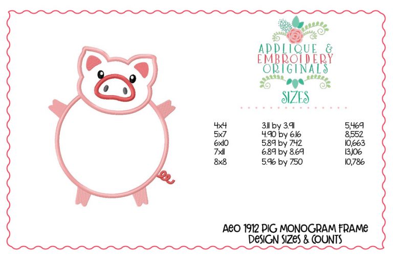 1912 Pig Monogram Frame Applique Design - Image 3